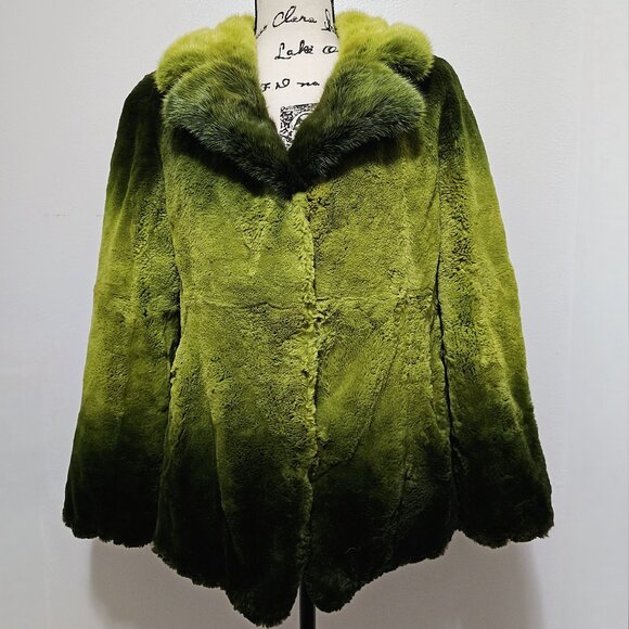 New Real Semi Sheared Mink Fur Jacket Coat Apple Grass Pine Forest Green No Fox - Picture 1 of 7